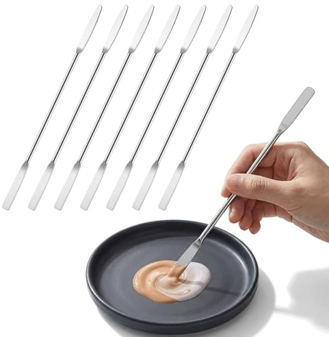 LEOUEANR 7 pezzi Spatola da laboratorio a doppia punta, spatola cosmetica e raclette in acciaio inossidabile per miscelare pigmenti, nail art e uso in cucina