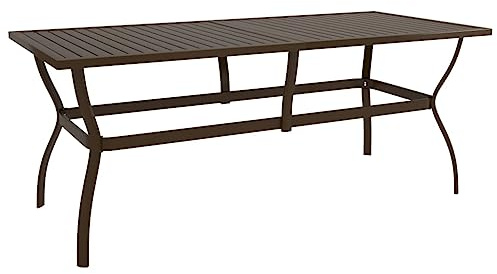 HGBNMER Brown Powder-Coated Steel Garden Dining Table 74.8 x 31.5 x 28.3 in, Seats Six, Patio Powder Finish for Outdoor and Indoor Use, Industrial Style Furniture