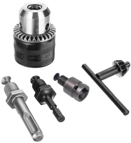 1.5-13mm Drill Chuck, 1/2-20UNF Keyless Quick Change Adapter with Wrench for Cordless Driver Conversion, Metal 3-Jaw Clamp