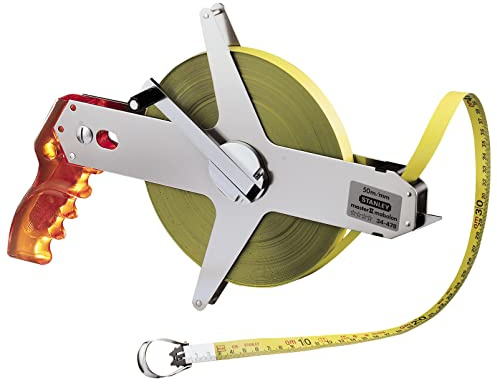 STANLEY 1-34-478 mabolon mètre Ruban 50 m Fabriqué en France - Ruban et manivelle Interchangeable - Longue Portée - Outil Résistant en Acier Trempé - design Affiné, Jaune