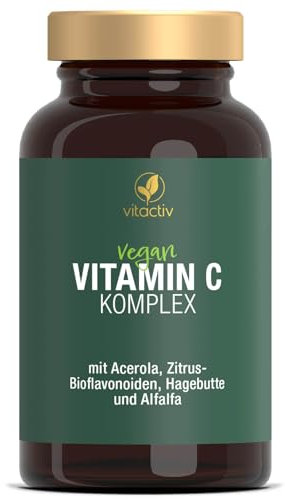 VITACTIV Vitamin C Komplex + Acerola - Vitamin C Hochdosiert 1000mg & Time Released - Vitamine aus Acerolakirsche, Hagebutte, Alfalfa plus Zitrus Bioflavonoide - Laborgeprüft, Vegan, 100 Tabletten