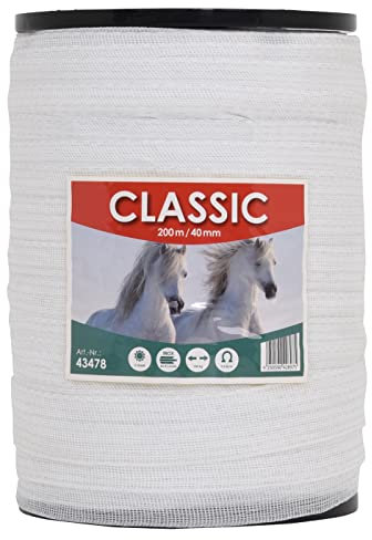 VOSS.farming Weidezaunband 40mm Classic 8 x 0,16 NIRO, weiß, Weidezaun und Elektrozaun Band, Elektroband, Pferdezaun, Pferdeband, Ponyzaun, Sparset (600 m)