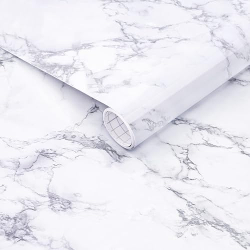 Arthome White Marble Contact Paper - Peel and Stick Wallpaper - Self-Adhesive & Removable Wall Paper for Furniture Desk, Kitchen Countertop, Cabinet, Shelf Liner, Wallcovering, (17x120)