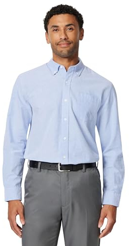 Amazon Essentials Camicia Oxford con Tasca a Maniche Lunghe vestibilità Regolare Uomo, Blu, XXL