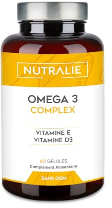 Oméga 3 Capsules 2000mg - EPA et DHA 1257 mg - Vitamines D et E - Huile de Poisson - 60 Gélules Fish Oil Omega 3 Nutralie