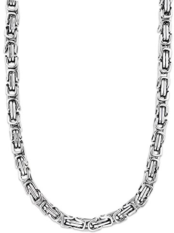 König Design 6 mm Königskette Armband Herrenkette Männer Kette Halskette Panzerkette, 75 cm Silber Edelstahl Ketten