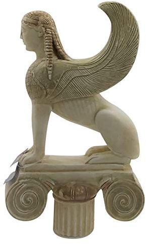 Skulptur Sphinx auf ionischer Säulenhautstadt, antike, griechische Statue, Steinguss