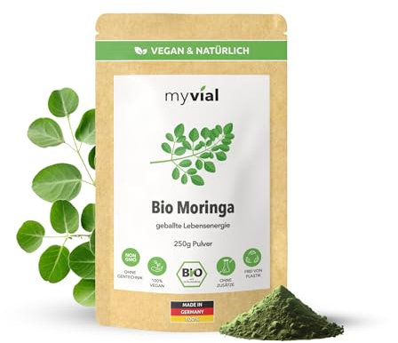 Bio Moringa Pulver 250g – Premium Qualität aus Blättern – Moringa Oleifera roh verarbeitet – Vegan ohne Zusatzstoffe plastikfrei laborgeprüft – Ideal für Smoothies und Tee