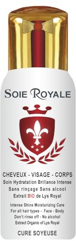 Soie Royale BIO Cure Soyeuse 300 ml Extrait Naturel BIO Fleurs de Lys Royal Protéines de Soie Vitamines EF Sans Alcool Soin Cheveux Visage Corps Nourrit Hydrate Démêle Lisse avec une Brillance Intense