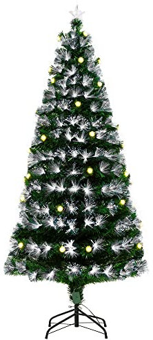 HOMCOM 6ft White Light Artificial Christmas Tree w/ 230 LEDs Star Topper Tri-Base Full Bodied Seasonal Decoration Pre-Lit Home