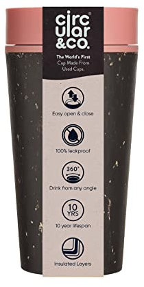 Circular and Co Leakproof Reusable Coffee Cup 12oz/340ml - The World's First Travel Mug Made from Recycled Coffee Cups, 100% Leak-Proof, Sustainable & Insulated (Black & Giggle Pink)