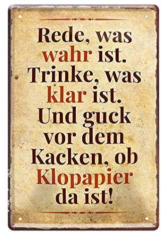 WC Retro Deko Blechschild im Vintage Stil - Toiletten Dekoration Schild - Dekoblechschild für Gästeklo oder Bad - Wanddeko für Klosett Örtchen - Toilettenschild mit lustigem Spruch - 20x30cm