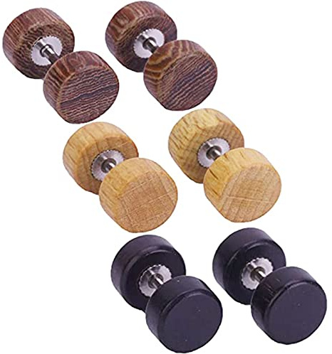 FBNDFUI5DVBU Set di 3 Paia di Orecchini a Bilanciere in Legno Finto - Plugs Falso Tunnel Tondi - Bio per Uomo e Donna