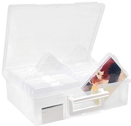 MATANA Foto-Aufbewahrungsbox (38x30x13cm) für 15x10cm Fotos - Foto Organizer Box mit 16 Fächern und Etiketten - Sticker & Saatgut Aufbewahrung