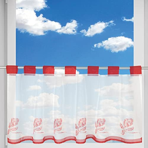 Bestlivings Bistrogardine Angie mit Schlaufenaufhängung (45 x 120 cm), transparente Uni Scheibengardine, dekorativer Vorhang in vielen versch. Farben: Rose