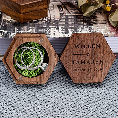 Kenon Benutzerdefinierte Holz-Hochzeitsringbox, Ringbox für Hochzeitszeremonie, Ringbox zur Aufbewahrung, Verlobungsringbox Ringträgerbox Geschenke für Frauen