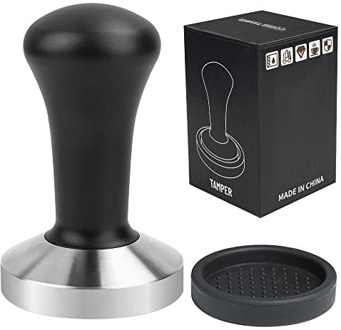 Ezebesta 58mm Tamper with Black Aluminum Handle 304 Stainless Steel Base Professional Coffee Tamper Espresso Press for Portafilter Coffee Machine Barista Tool