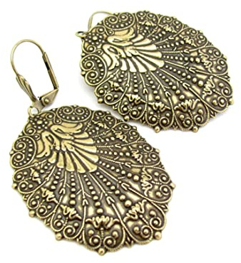 Art Nouveau Earrings Bold Antiqued Gold-tone Wedding Gift Prom Art Deco Style