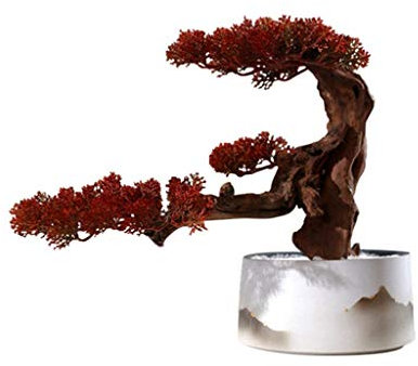 Handmade Chinese Simulation Of Welcoming Pine Artificial Bonsai Simulation Of Red Pine And Green Pine, Home Hotel Zen Furnishings Soft Decoration Home Potted Artificial Tree Decorations Fake Plant
