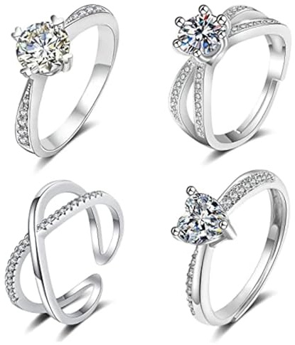Aucuu Öppna Ringar För Kvinnor, 925 Silver, Öppna Ringar Med Kubisk Zirkonia, Stapelbara Ringar För Kvinnor, Stresslindring, 1, Bambu, Kubisk Zirkonia