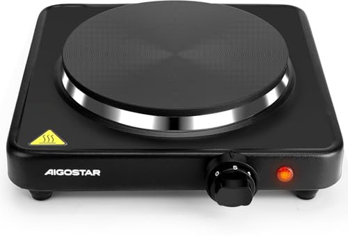 Aigostar Gem - Kochplatte, 1500 W Herdplatte, 18,3 cm Arbeitsplatte aus Gusseisen mit 5-stufig einstellbarem Thermostat, Überhitzungsschutz, Kontrollleuchte, Anti-Rutsch-Matte