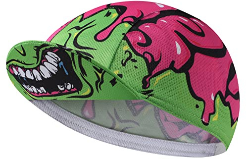 BikingBros skalle cykelmössa - polyester skelett cykling hatt under hjälm - rolig cykelhjälmfoder en storlek, grön B, one size
