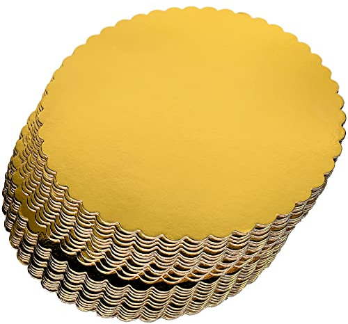 CHERRY 25-Pack 12 inch Sturdy Round Cake Boards, Gold Cardboard Cake Circles plate Scalloped Base,Pack of 25