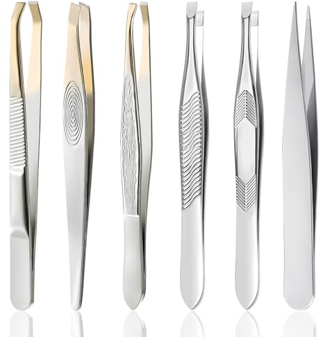 6 Pièces Pince à épiler, Pincettes en Acier Inoxydable pour Sourcil | Professionnelle Pince à Épiler de précision pour Enlèvement des Points Noirs, Poils Incarnés, Les Cils, Poils de Barbe