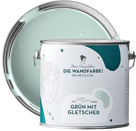 MissPompadour abwaschbare Wandfarbe Grün mit Gletscher 2,5L - hohe Deckkraft & Ergiebigkeit - matte, scheuerbeständige Innenfarbe - geruchsarm, wasserbasiert, atmungsaktiv - Die Nützliche