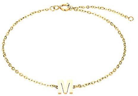 Bungsa Goldene Armkette mit Buchstaben-Anhänger aus Edelstahl Unisex - M