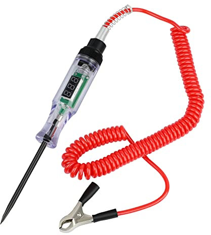 Xastro Automobile DC 6V 12V 24V Testeur Electrique Stylo Testeur de Tension avec écran LCD, fil à ressort, pince crocodile, cuir en caoutchouc isolé，Test de Polarité,Lampe,Testeur Fusible Voiture