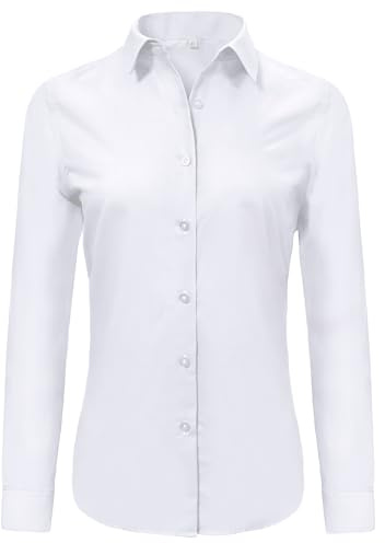 Ruisin Womens Soft Wrinkle Free Button Down Shirts for Women Long Sleeve Formal Work Dress Blouses Tops White Size L