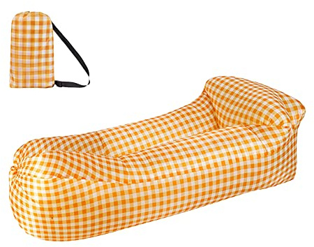 Hixingo Aufblasbares Sofa Wasserdichtes Strandliege Tragbares Luftsofa Outdoor Sofa Mit Tragetasche Reißfest Camping Sofa für Camping, Strand, Park, Reisen (One Size,Gelb kariert)