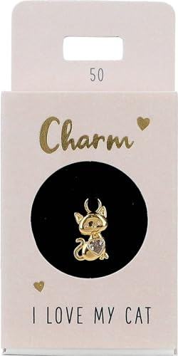 Depesche 11834-050 Charm Katze, vergoldeter Anhänger für Halsketten, Armband und Ohrringe, ideal als kleines Geschenk
