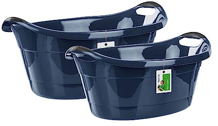 Oval Wäscheschüssel SET Universal-Schüssel – 40L + 25L - Schüssel für Wäsche Spülschüsseln Starke Wäschewanne aus Stabilem Kunststoff | Blau