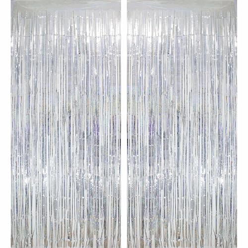 Tinsel Curtains Silver Glitter Metallic Foil Fringe Curtain Backdrop Decor