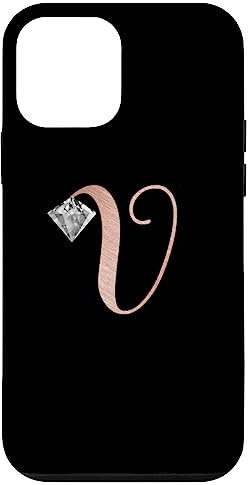 Custodia per telefono rosa con lettera V, iniziale V nera per ragazze Custodia per iPhone 12 mini