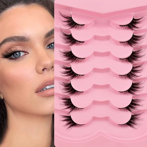 7 Paar Halbe Wimpern Cateye 12mm Kurze Katzenauge Künstliche Wimpern Natürliche Optik 1/2 Ecke Falsche Wimpern Set 3/4 Ecken Wiederverwendbar Leichte Make-up Wimpern (1-36)
