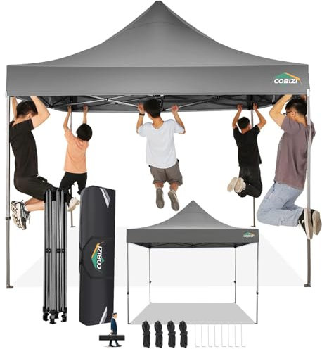 COBIZI Faltpavillon 3x3 Wasserdicht Stabil Winterfest ohne Seitenwand,Pop Up Pavillon Partyzelt,Sonnenschutz Gartenpavillon,Pavillon Faltbar mit Handtasche(3 mal 3m Grau)