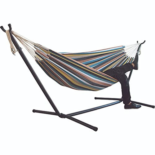 QTANZIQI 550 lbs Doppelhängematte mit Stahlständer und Tragetasche - ideal für Terrasse, Camping & Innen-/Außenbereich