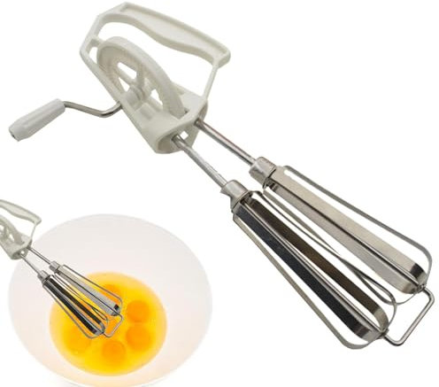 Batteur à main manuel avec manivelle, fouet rotatif à main en acier inoxydable, fouet à manivelle avec 2 têtes de mélange, mélangeur manuel à suspendre, outil de cuisine pour la maison et les