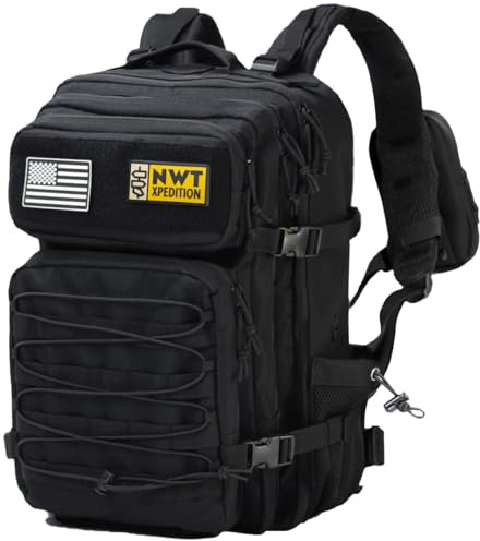 NWT XPEDITION Rucksack Herren, 40L Große Kapazität Rucksack für Wandern, Camping, Reisen, Angeln, Fitnessstudio, Schwarz