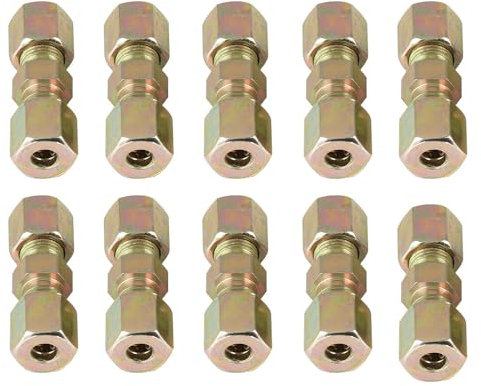 GEARCELL 10 Pcs Brake Pipe Connector Kit, Brake Pipe Fittings, 3/16 Brake Pipe Kit, 4.75mm Self-Locking Straight Brass Brake Line Compression Fitting, Car Brake Line Kit for Dia Tube Fittings