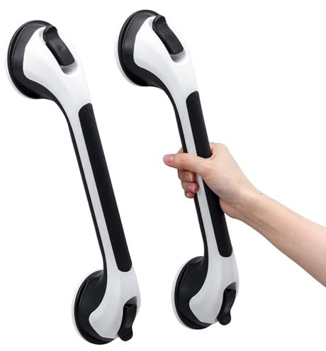 TAILI Poignée Ventouse pour Salle de Bain 2 Pack, Barres d'appui de Douche Forte Prise pour handicapés, Seniors, Sécurité poignée de Douche, Support jusqu'à 110 KG sans perçage et Amovible - Noir