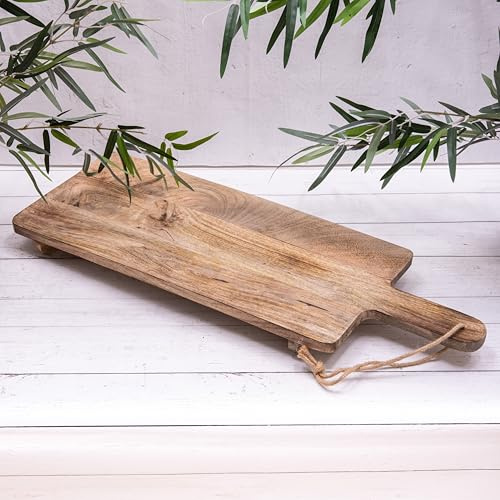 Large Wooden Charcuterie Raised Cheese Food Party Display Long Board with Handle 70cms