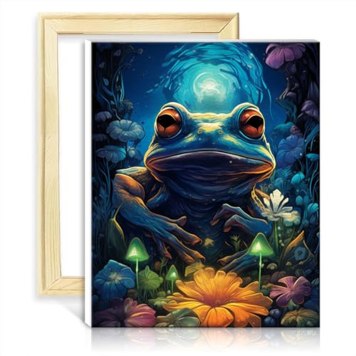 TANGFEIY Juego de pinceles de pintura por números, ranas de hoja caduca, pintura para adultos con pinceles y pigmentos acrílicos, cuadro para decoración del hogar, regalo, con marco (40 x 50 cm)