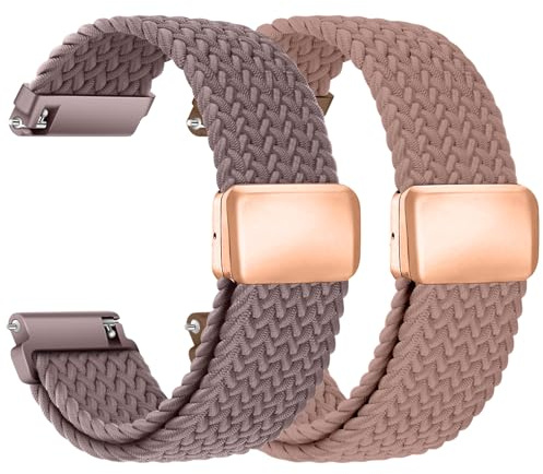 chinbersky Nylonflätad klockrem 20 mm klockarmband 22 mm med magnetiskt spänne, för herr dam elastiskt ersättningsarmband, Röklila/rosa sand, 20mm