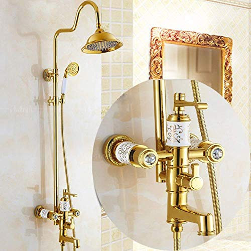 shower head Shower Set Shower Set Hand Shower System Full Copper Shower Bathroom Booster Nozzle Faucet Diamond Round Top Spray 3 Function Water Supply Bath, rainfall shower head