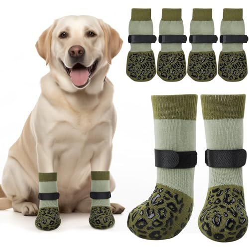 PICK FOR LIFE Hundesocken Anti-Rutsch 2 Paar Doppelseitige mit Verstellbaren Riemen für Innenbereich (Grün, XS)