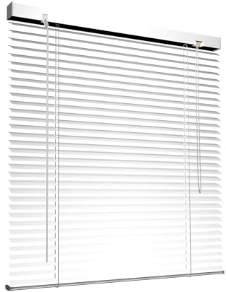 Victoria M. Aluminium Jalousie für Fenster nach Maß in Farbe Weiß (Produktfarbe entspricht der angepassten Lamellenfarbe), Breite 55 cm bis 150 cm, Farbe und Höhe nach Wahl